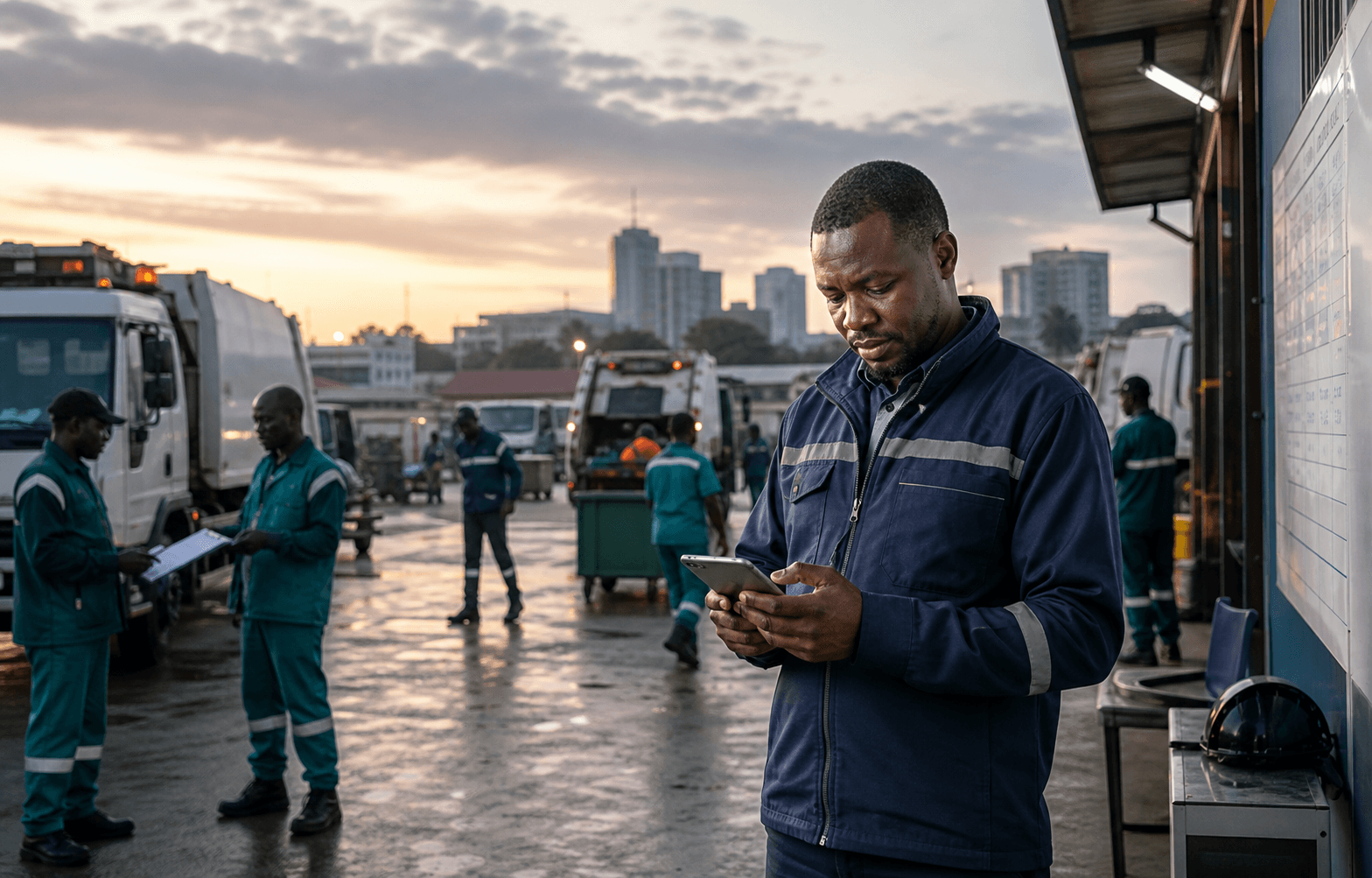 Field operations coordinator working with service teams at an urban depot
