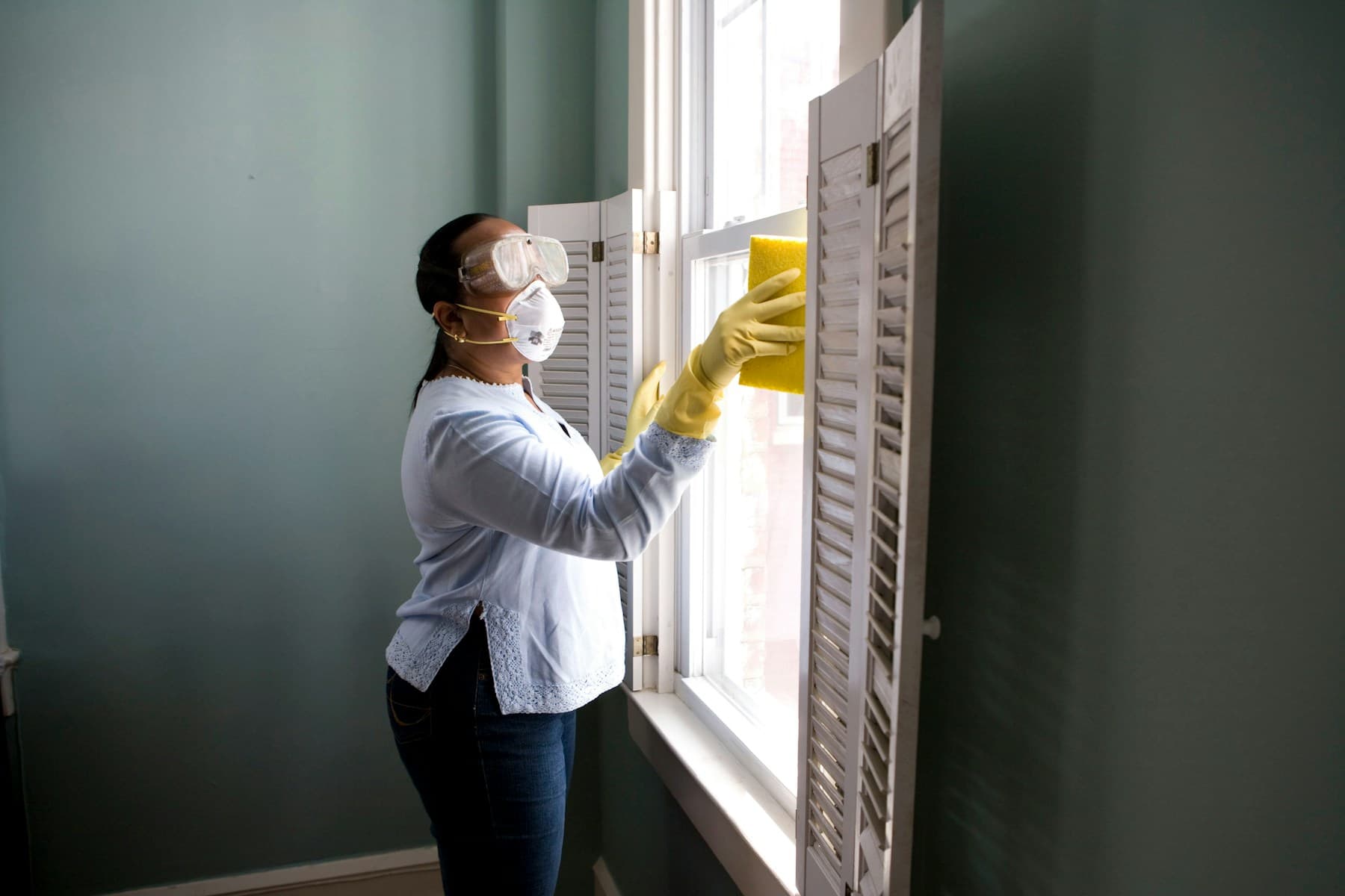Professional home cleaning service in progress